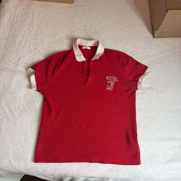 Versace Red Medusa Polo Shirt, Collar, Size Large - Luxury - Picture 2 of 6